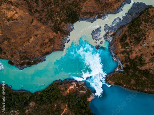 Aerial view of the confluence of the river of Baker (blue) and the river of Neff, Chile