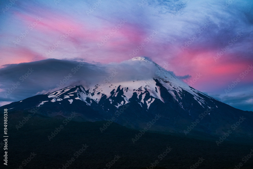 Volcano of Osorno during sunset. Chile