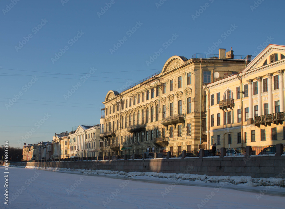 granite embankment of the Fontanka river in St. Petersburg, Russia
