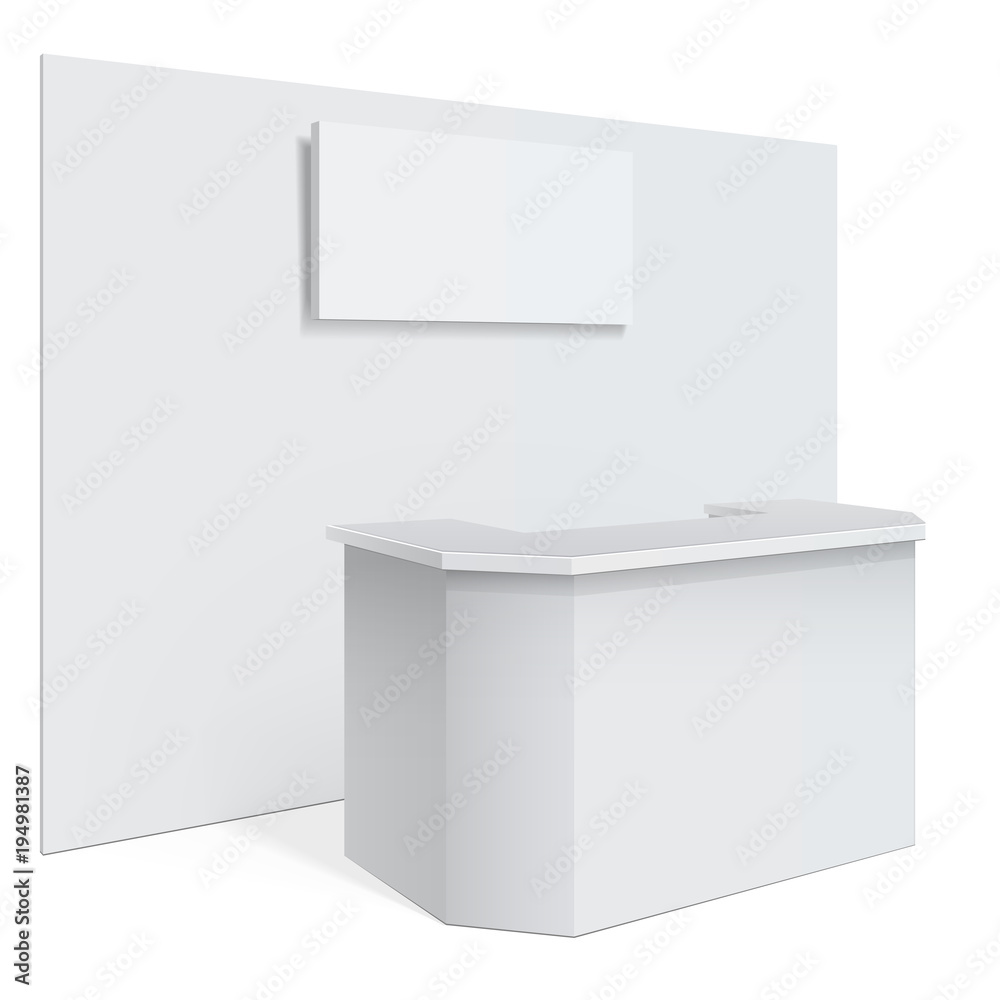 White reception or information desk. White reception or information desk.