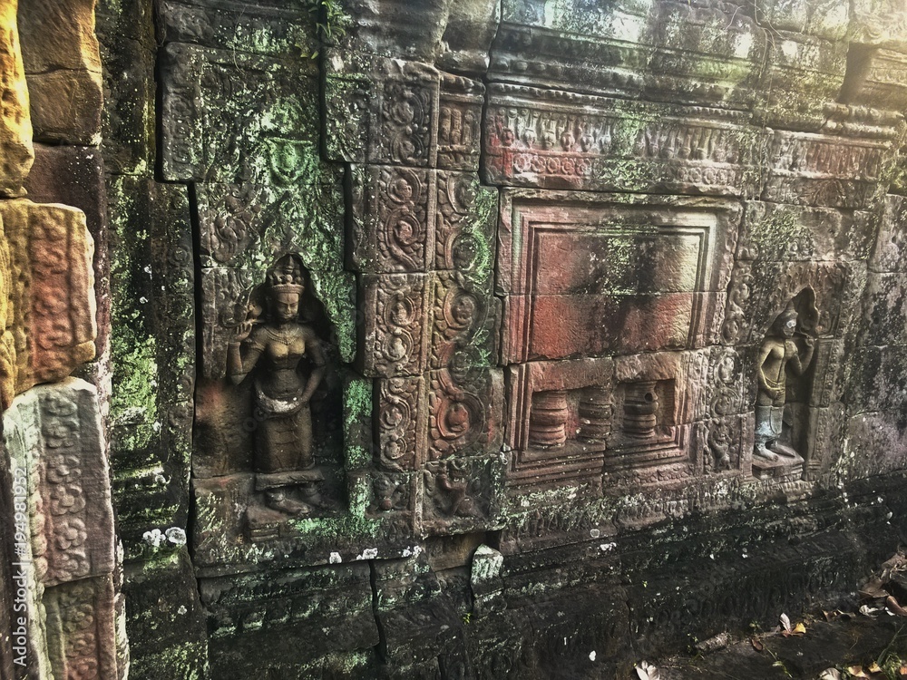 Cambodia Architecture. Bas-relief. Wall Carving in Angkor Wat Complex . Famous Landmark. Cambodia Architecture. Bas-relief. Wall Carving in Angkor Wat Complex . Famous Landmark.