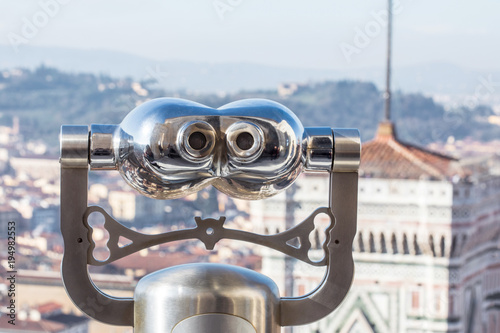 Tourist Coin Binocular viewer with beautiful panorama view of Florence, Italy.