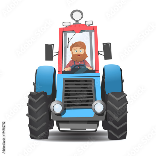 A bearded farmer in a tractor.