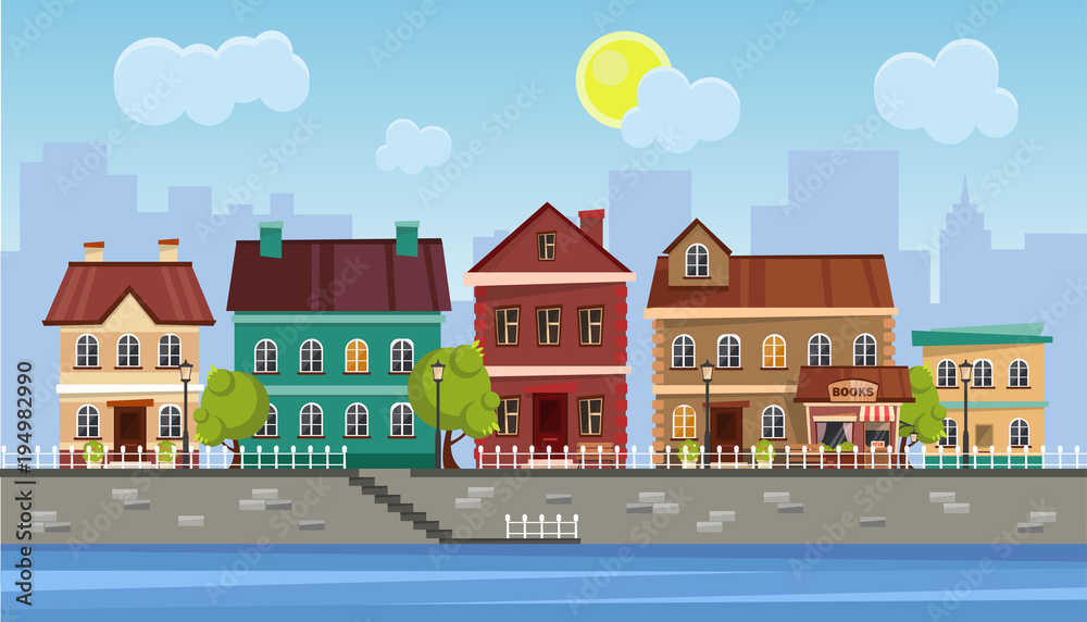 Naklejka premium The landscape of the historic city. Vector illustration.