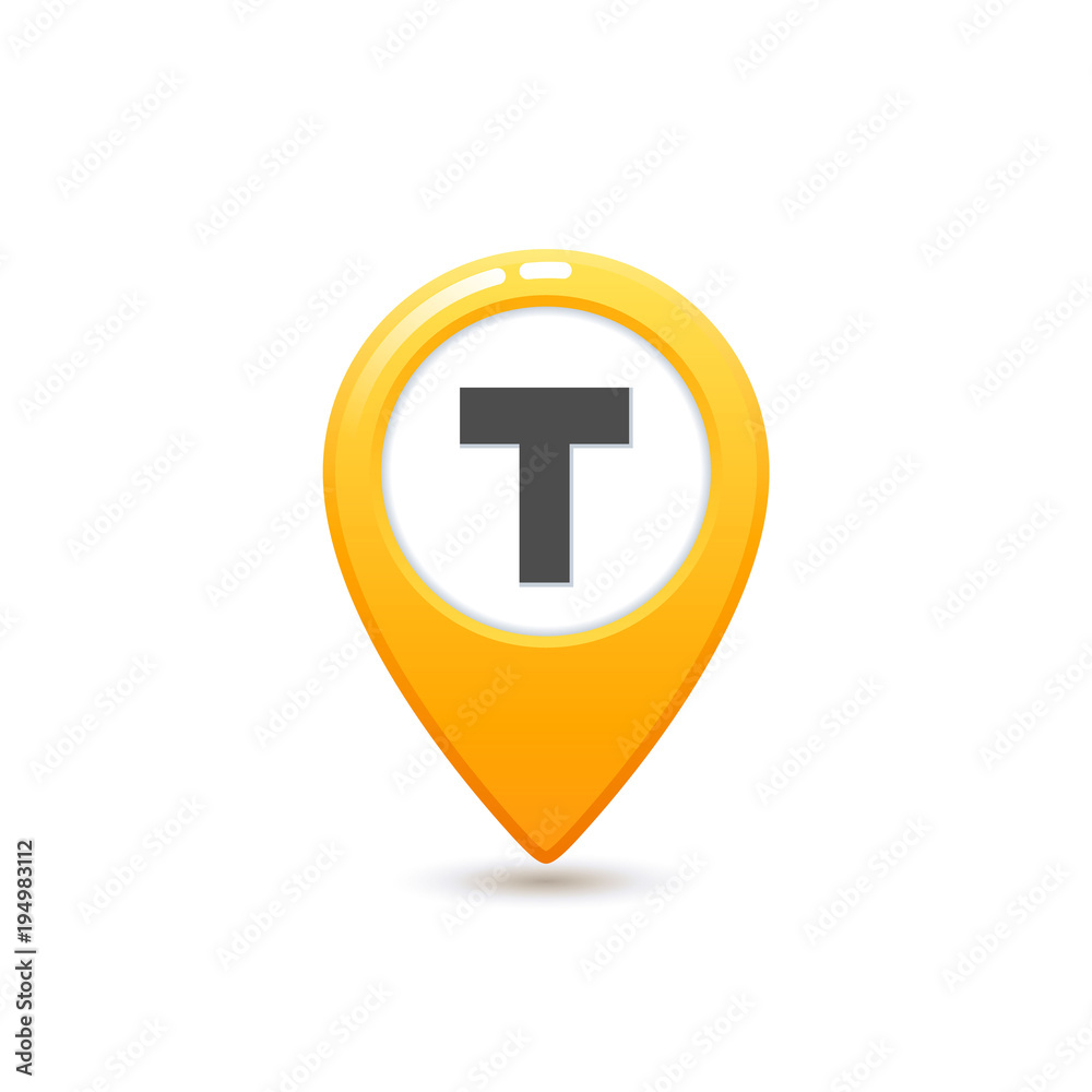 Taxi service, Flat style Yellow taxi icon. Map pin with T letter sign. Yellow taxi icon on white background. Taxi service, Flat style Yellow taxi icon. Map pin with T letter sign. Yellow taxi icon on white background.