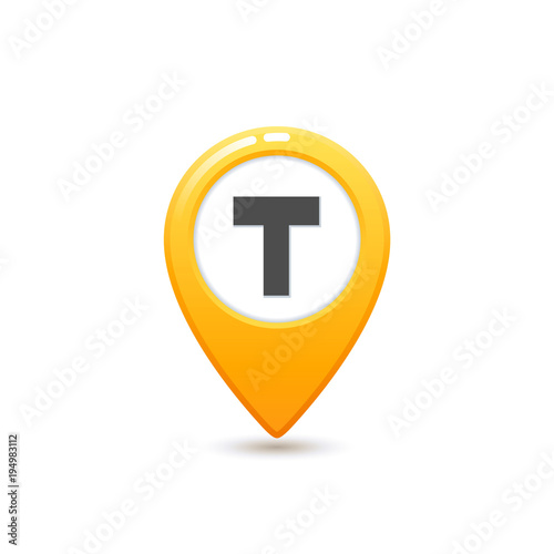 Free Download Taxi service, Flat style Yellow taxi icon. Map pin with T letter sign. Yellow taxi icon on white background. - GFXLoad
