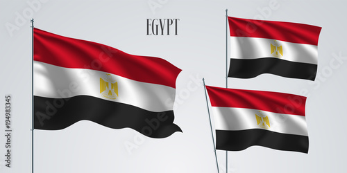 Egypt waving flag set of vector illustration