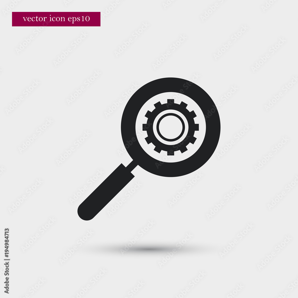 Gear in magnifier icon. Simple process element illustration. Office symbol design from business collection. Can be used in web and mobile. Gear in magnifier icon. Simple process element illustration. Office symbol design from business collection. Can be used in web and mobile.