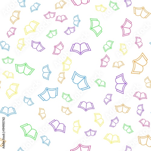 Book summer vector pattern. Seamless background illustration. Cute outline cartoon texture, textile fabric, print. Hipster spring wrapping paper, book cover, clothes, and pattern for kids, children.