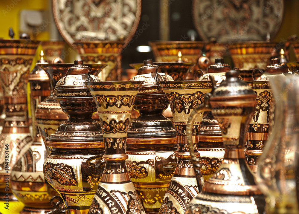 Turkish souvenir Copper jug and plate