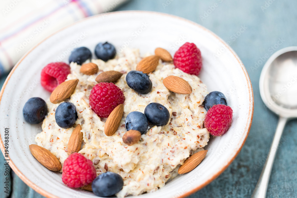 Bowl Of Porridge with Fruit And Nuts For Healthy Breakfast Bowl Of Porridge with Fruit And Nuts For Healthy Breakfast