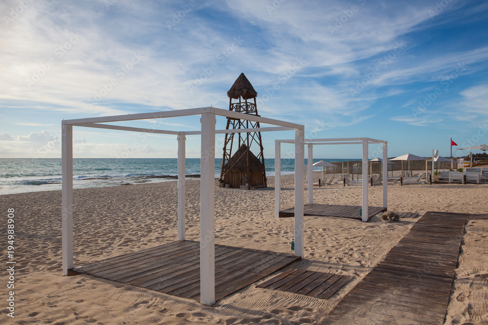 The lifeguard tower on the beach Playa Paraiso at Caribbean Sea of Mexico.