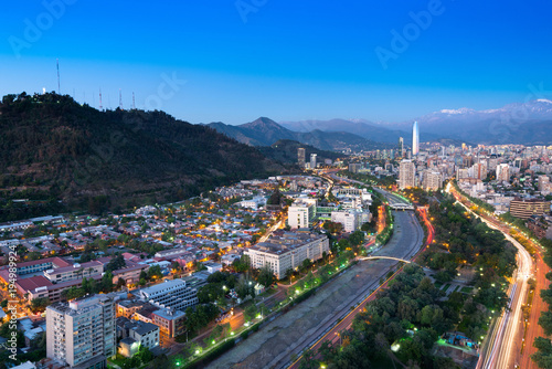 Panoramic view of Providencia and Las Condes districts and Bellavista Neighborhood  Santiago de Chile