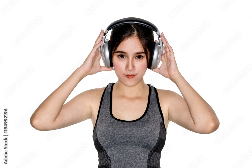 Young beautiful dj girl in headphones Young beautiful dj girl in headphones