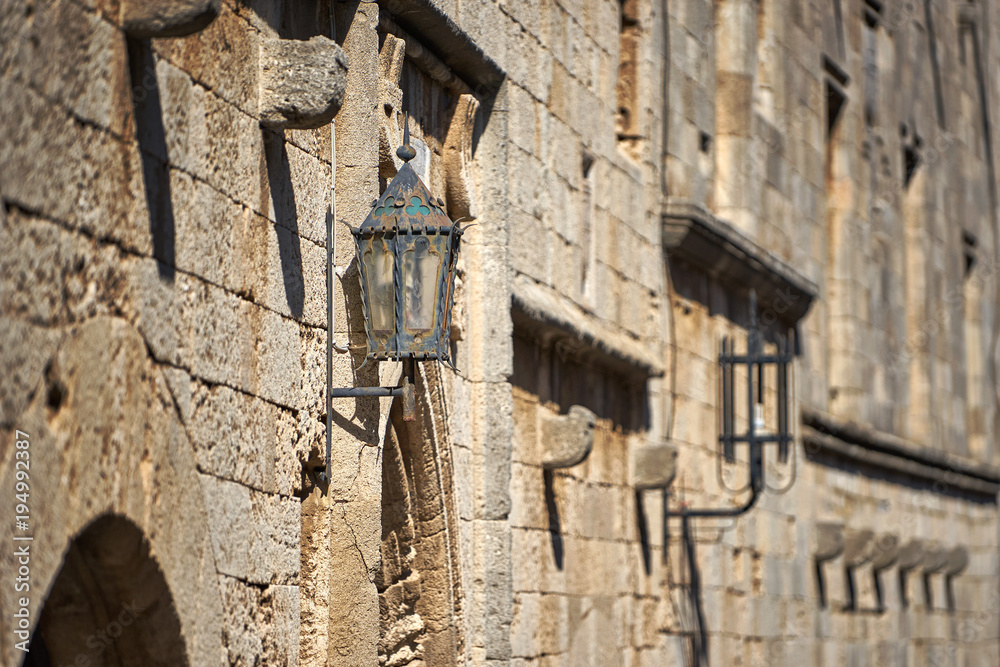 Ancient lantern on the Knights street in Rhodes city