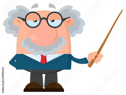 Professor Or Scientist Cartoon Character Holding A Pointer. Illustration Flat Design Isolated On White Background photo