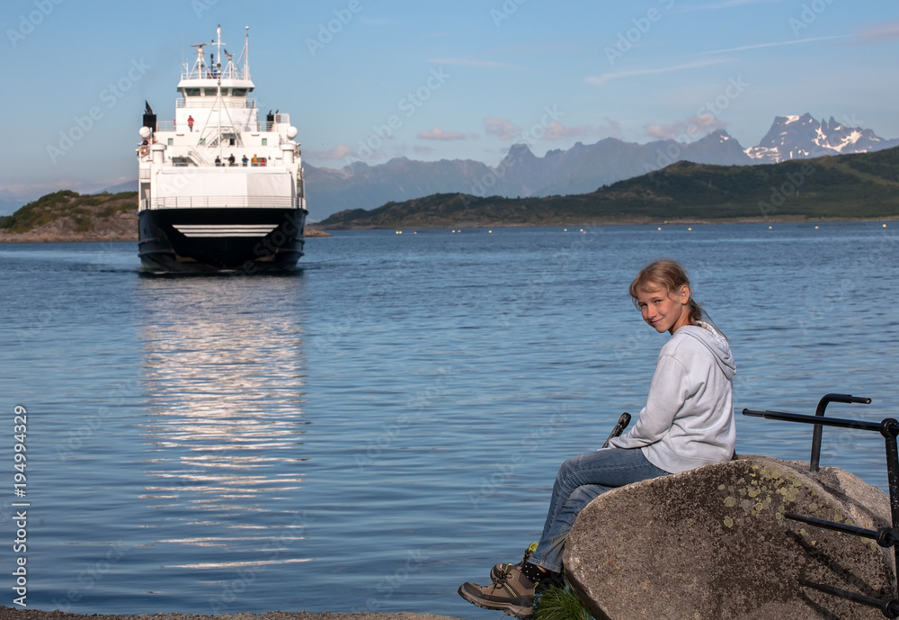 young girl waiting boat