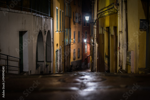 Beautiful streets of the night city of Nice in the south of France