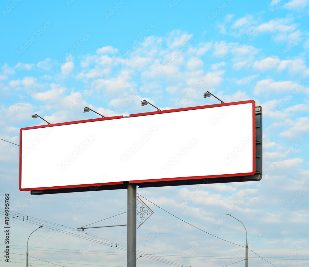 Blank white billboard on background with cloudy sky, mockup Blank white billboard on background with cloudy sky, mockup