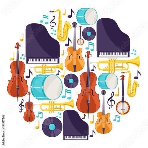 Background with musical instruments. Jazz music festival poster