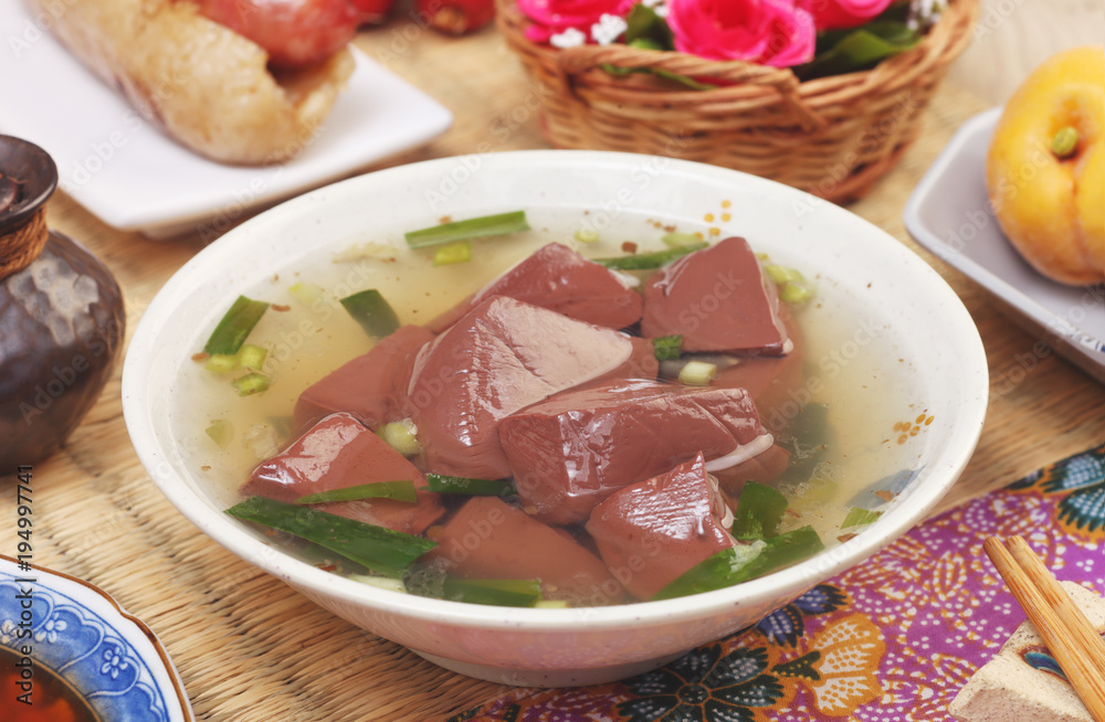 Pork blood jelly soup is a popular street food in Taiwan Pork blood jelly soup is a popular street food in Taiwan