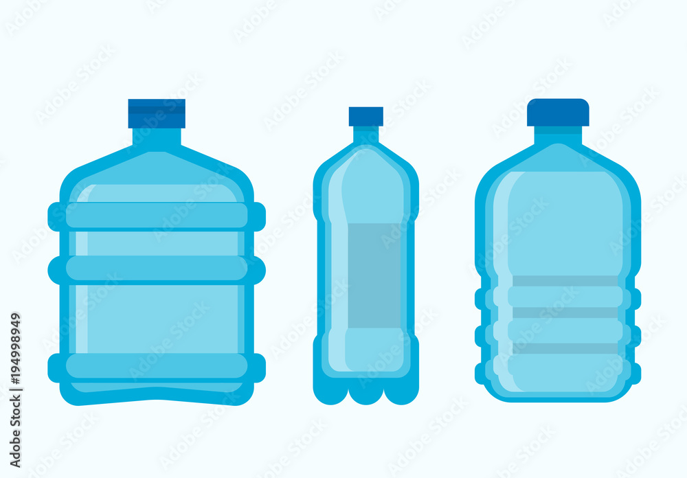Plastic bottles with clean fresh mineral water set Plastic bottles with clean fresh mineral water set