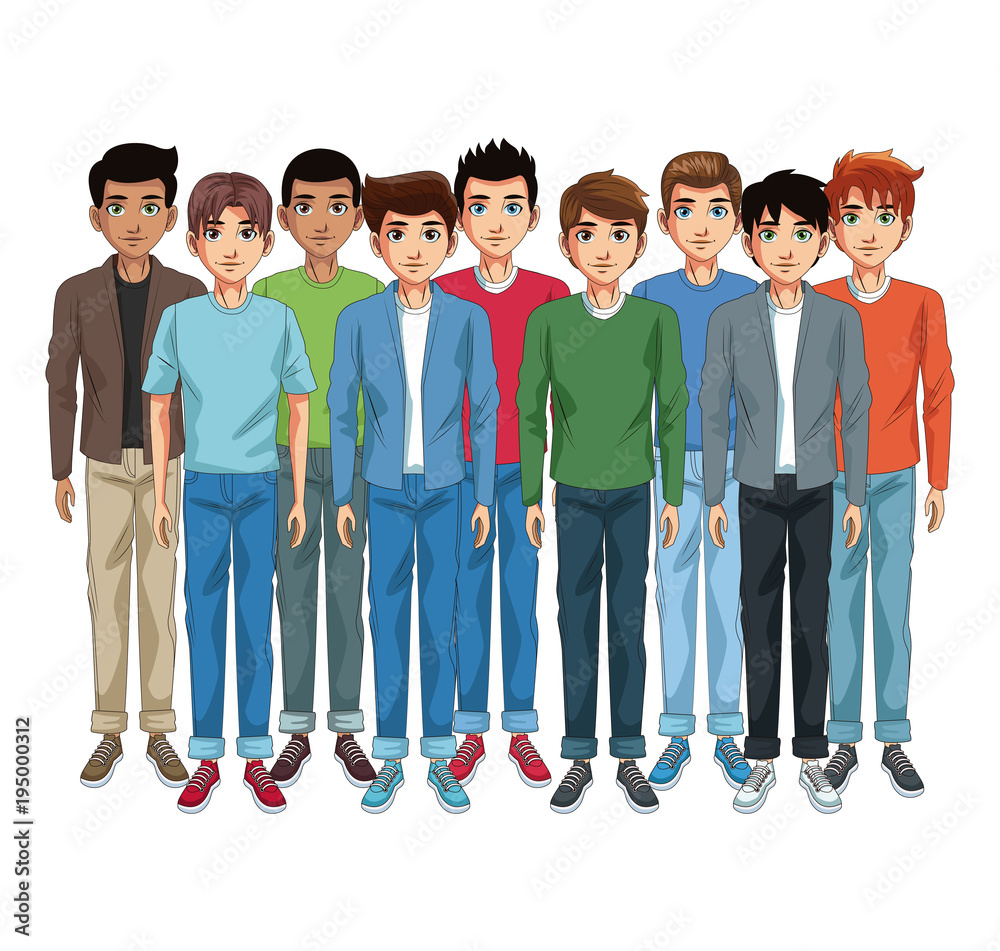Fototapeta premium Young men cartoon vector illustration graphic design