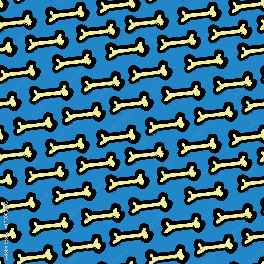 Bright seamless pattern with bones, doodle background, hand-drawn watercolor illustration. Bright seamless pattern with bones, doodle background, hand-drawn watercolor illustration.