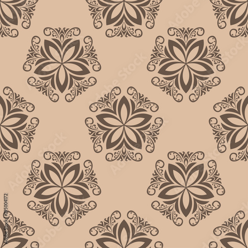 Floral background with brown beige seamless pattern