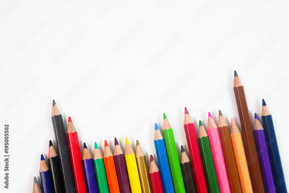 Fototapeta premium Crayons placed on a white background