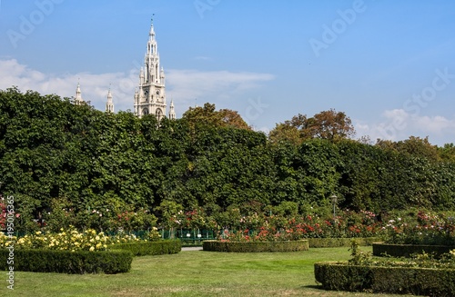 Vienna, Austria - July 27, 2014: Volksgarten or People Garden park of Hofburg Palace in Vienna, in Austria.