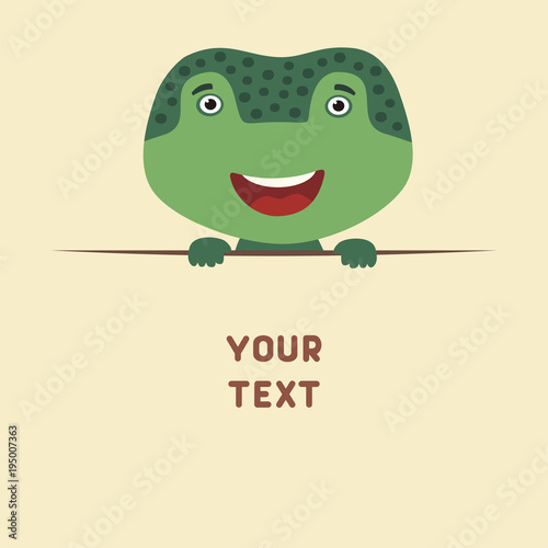 Funny hedgehog looks out from behind the text. Postcard with cartoon hedgehog with a field for your text.