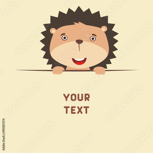 Funny frog looks out from behind the text. Postcard with cartoon frog with a field for your text.