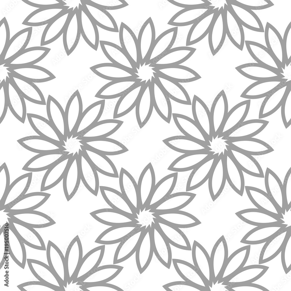 Gray floral seamless pattern on white background