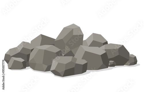 Rocks and stones piled isolated on white background. Stones and rocks in isometric 3d flat style. Different boulders. Vector illustration