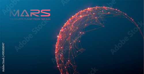 Mars - the fourth planet from the sun, polygonal design, futuristic space or data and technology concept, 3d vector illustration with virtual reality effect, abstract tech background.
