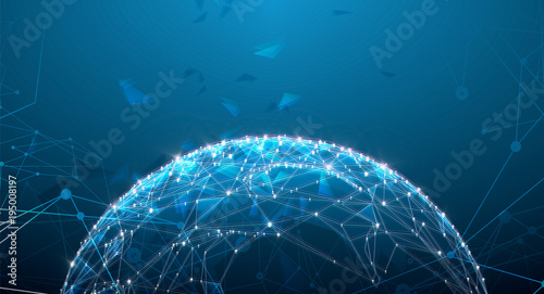 Low polygonal design, futuristic space or data and technology concept, 3d vector illustration with virtual reality effect, abstract tech background.
