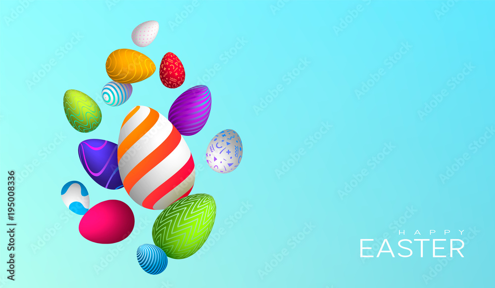 Happy Easter 3d background, trendy pattern with Eggs. Spring holiday flyers, banners, posters and templates design. Vector illustration.