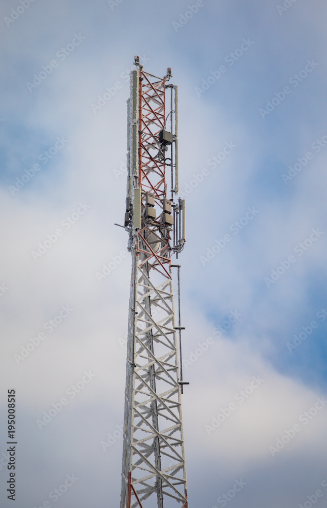 Communications tower, frozen, winter time Communications tower, frozen, winter time