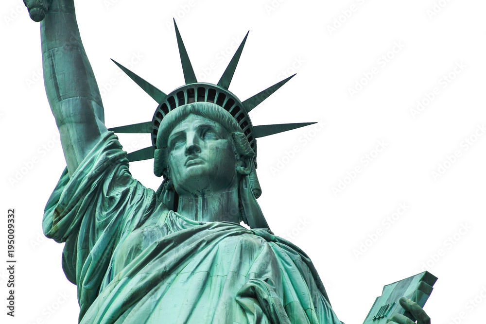 Fototapeta premium Statue of liberty in isolated white background, New York, United States of America