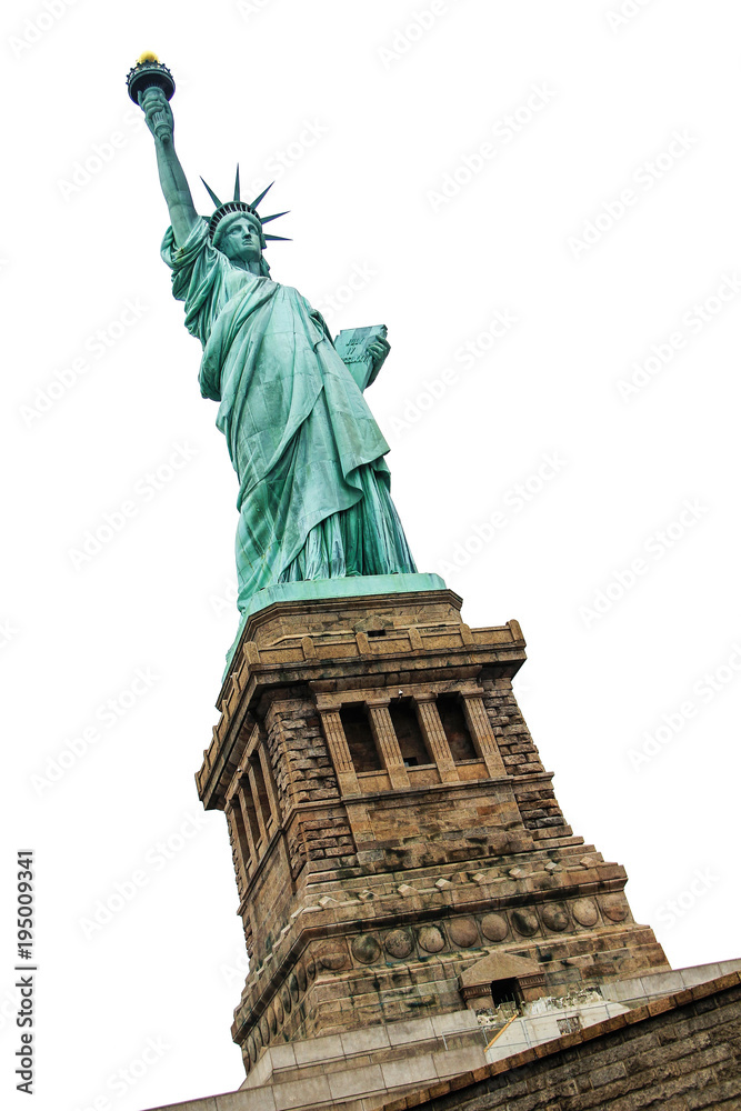 Fototapeta premium Statue of liberty in isolated white background, New York, United States of America