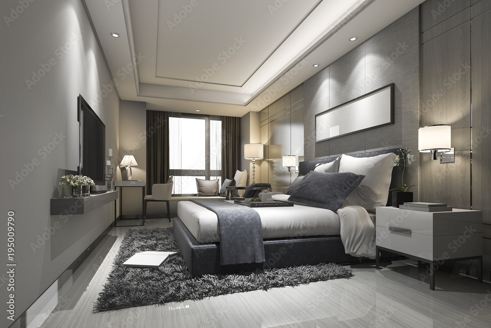3d rendering modern luxury bedroom suite and bathroom 3d rendering modern luxury bedroom suite and bathroom