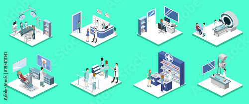 Set of object yoga and pilates, people are doing sports isometric 3D vector illustration