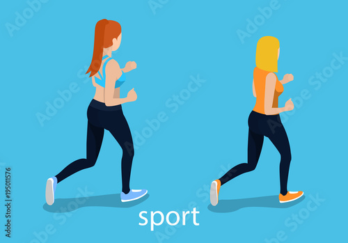 Set of object yoga and pilates, people are doing sports isometric 3D vector illustration