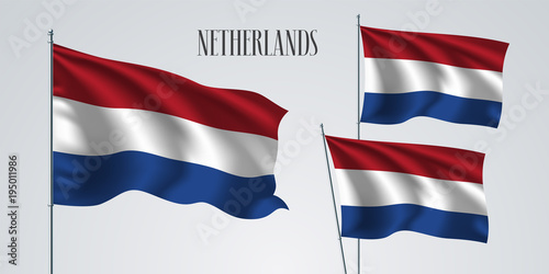 Netherlands waving flag set of vector illustration
