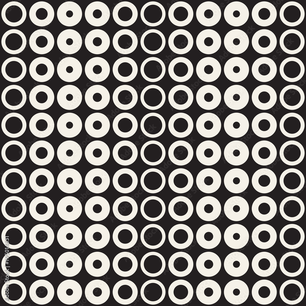Halftone circles vector seamless pattern. Abstract geometric texture with size gradation of rings. Gradient transition effect background, Halftone circles vector seamless pattern. Abstract geometric texture with size gradation of rings. Gradient transition effect background,