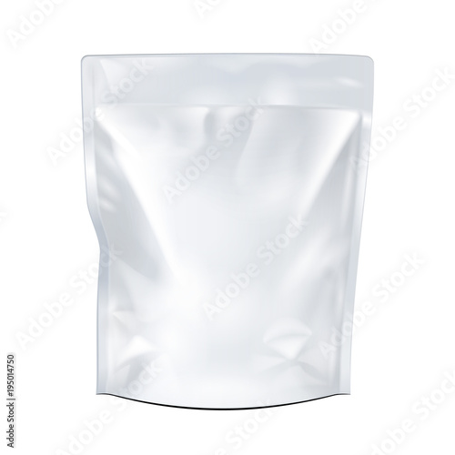 Blank Food Stand Up Flexible Pouch Snack Sachet Bag. Mock Up, Template. Illustration Isolated On White Background. Ready For Your Design. Product Packaging. Vector EPS10