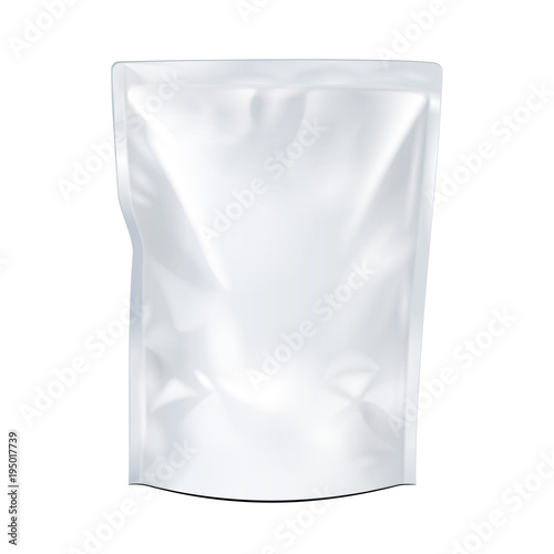 Blank Food Stand Up Flexible Pouch Snack Sachet Bag. Mock Up, Template. Illustration Isolated On White Background. Ready For Your Design. Product Packaging. Vector EPS10