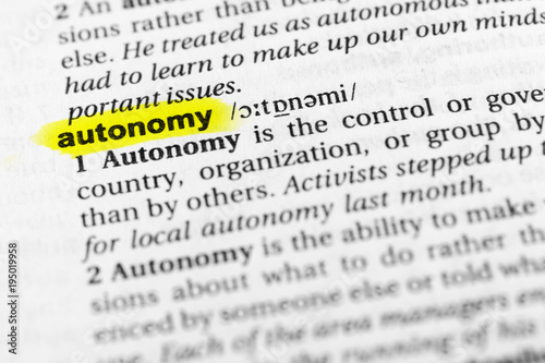 Slika na platnu Highlighted English word autonomy and its definition in the dictionary