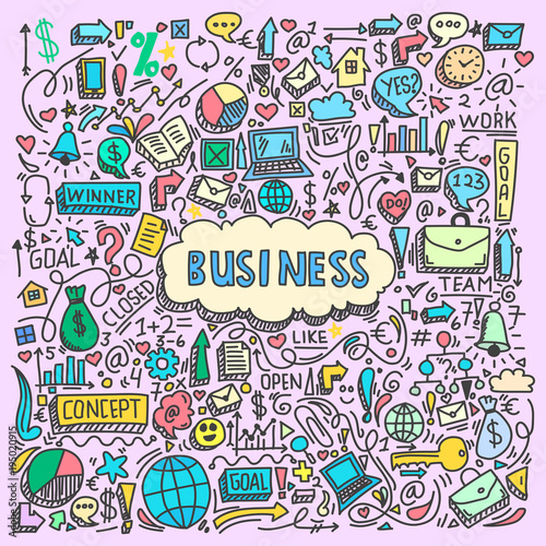 illustration of business element with doodle style